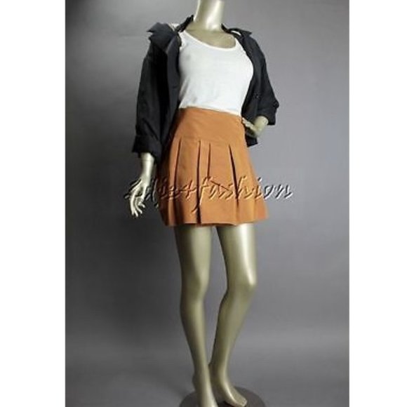 New with Tags PRADA Ocra Silk Polyester Pleated Brown Rust Wrap Mini Skirt 8 - Picture 4 of 6